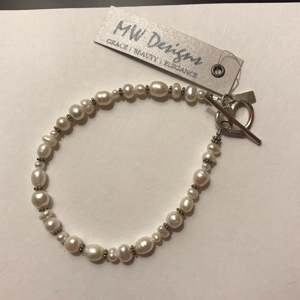 Handmade Freshwater Pearl Bracelet Heart Toggle
